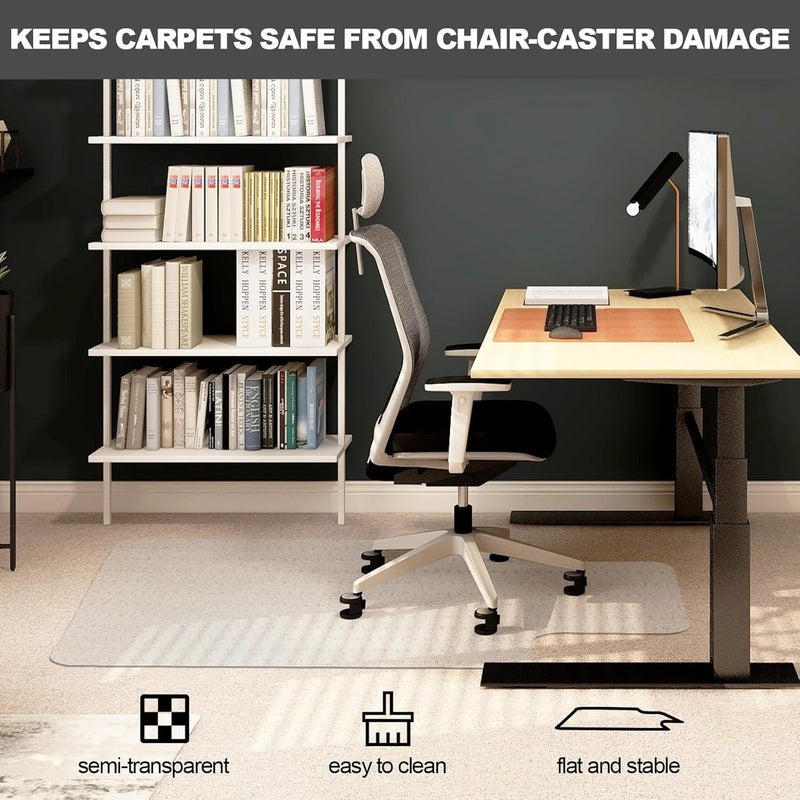 TONOS Chair Mat for Carpet- Low Pile (1/4" Thick) Carpet Protector for Office Gaming Computer Desk Chair. Heavy Duty Desk Chair Mat for Carpeted Floors, Semi Transparent - Image 2